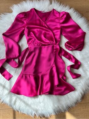 Girls Habitual Wrap Mini Dress in Fuchsia